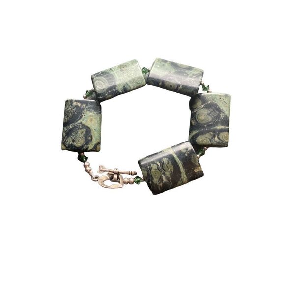Kambamba green crocodile jasper bracelet silver toggle clasp small - Picture 3 of 8